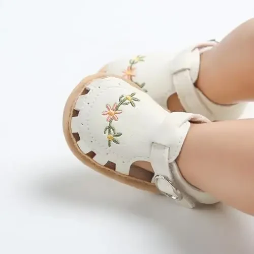 GDSDYM Infant Baby Girls Summer Sandals with Flower Bowknot Soft Sole Wedding Dress Flats Newborn First Walkers Crib Dress Shoes - GDSDYM (1)