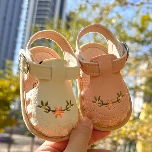 GDSDYM Infant Baby Girls Summer Sandals with Flower Bowknot Soft Sole Wedding Dress Flats Newborn First Walkers Crib Dress Shoes - 4