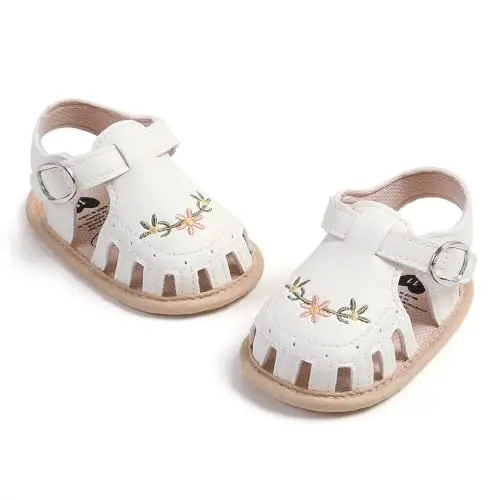 GDSDYM Infant Baby Girls Summer Sandals with Flower Bowknot Soft Sole Wedding Dress Flats Newborn First Walkers Crib Dress Shoes - 5