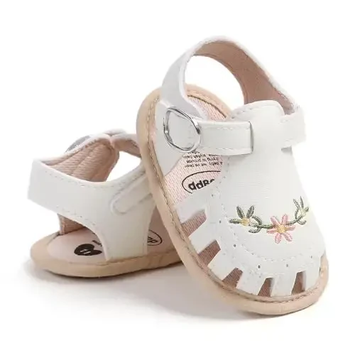 GDSDYM Infant Baby Girls Summer Sandals with Flower Bowknot Soft Sole Wedding Dress Flats Newborn First Walkers Crib Dress Shoes 