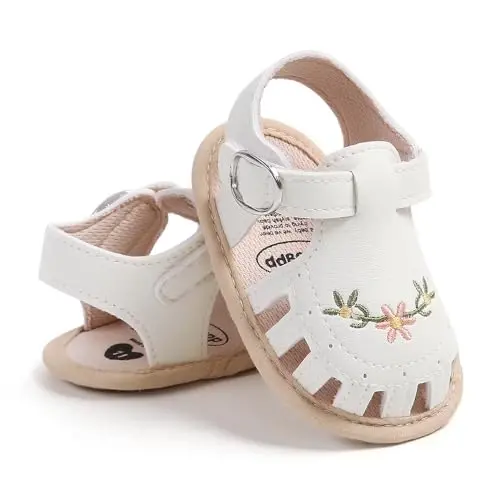 GDSDYM Infant Baby Girls Summer Sandals with Flower Bowknot Soft Sole Wedding Dress Flats Newborn First Walkers Crib Dress Shoes - 1