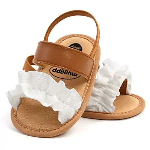 GDSDYM Infant Baby Girls Summer Sandals with Flower Bowknot Soft Sole Wedding Dress Flats Newborn First Walkers Crib Dress Shoes - 1