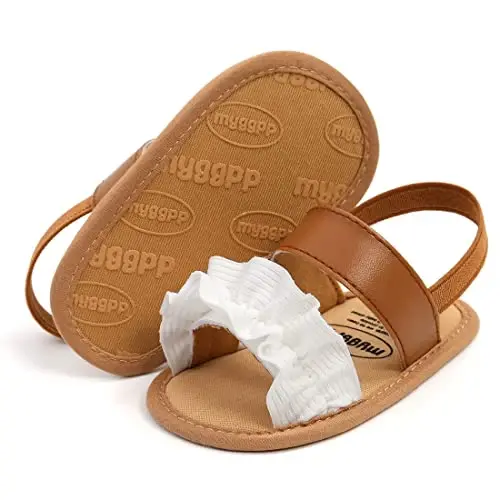 GDSDYM Infant Baby Girls Summer Sandals with Flower Bowknot Soft Sole Wedding Dress Flats Newborn First Walkers Crib Dress Shoes - 4