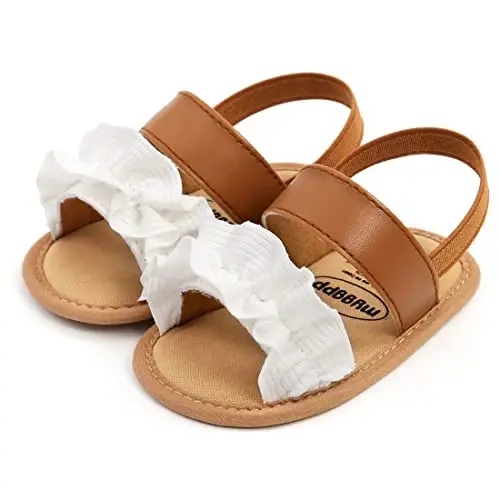 GDSDYM Infant Baby Girls Summer Sandals with Flower Bowknot Soft Sole Wedding Dress Flats Newborn First Walkers Crib Dress Shoes - 5