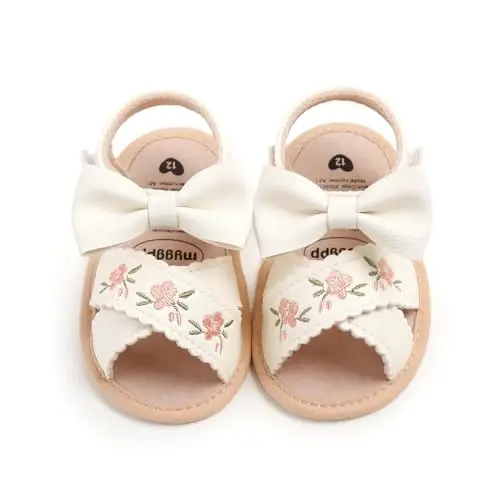 GDSDYM Infant Baby Girls Summer Sandals with Flower Bowknot Soft Sole Wedding Dress Flats Newborn First Walkers Crib Dress Shoes - 1