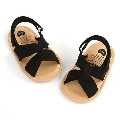 GDSDYM Infant Baby Girls Summer Sandals with Flower Bowknot Soft Sole Wedding Dress Flats Newborn First Walkers Crib Dress Shoes - GDSDYM