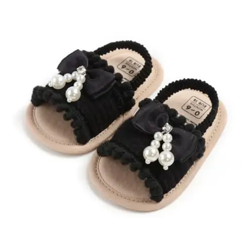 GDSDYM Infant Baby Girls Summer Sandals with Flower Bowknot Soft Sole Wedding Dress Flats Newborn First Walkers Crib Dress Shoes - GDSDYM