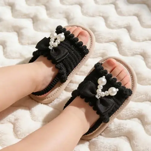 GDSDYM Infant Baby Girls Summer Sandals with Flower Bowknot Soft Sole Wedding Dress Flats Newborn First Walkers Crib Dress Shoes - 3