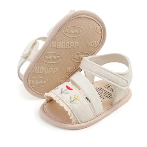 GDSDYM Infant Baby Girls Summer Sandals with Flower Bowknot Soft Sole Wedding Dress Flats Newborn First Walkers Crib Dress Shoes - 4