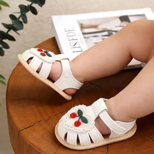 GDSDYM Infant Baby Girls Summer Sandals with Flower Bowknot Soft Sole Wedding Dress Flats Newborn First Walkers Crib Dress Shoes - 3