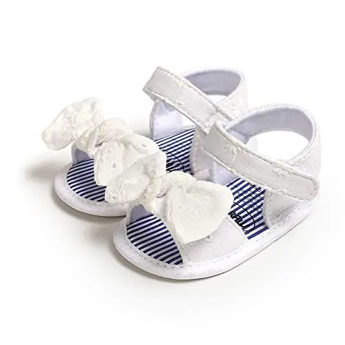 GDSDYM Infant Baby Girls Summer Sandals with Flower Bowknot Soft Sole Wedding Dress Flats Newborn First Walkers Crib Dress Shoes - 1