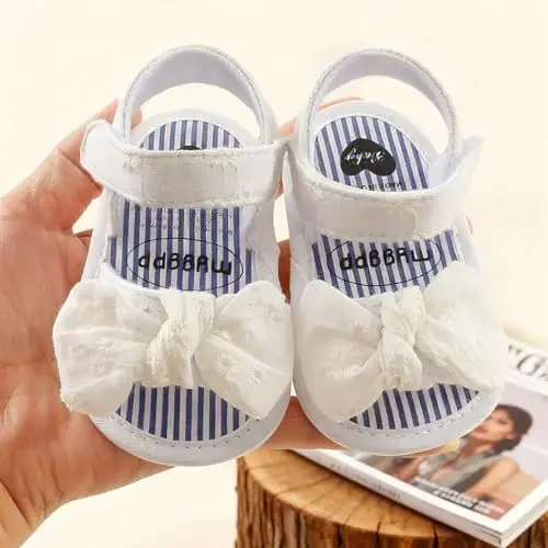 GDSDYM Infant Baby Girls Summer Sandals with Flower Bowknot Soft Sole Wedding Dress Flats Newborn First Walkers Crib Dress Shoes - 5