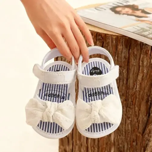 GDSDYM Infant Baby Girls Summer Sandals with Flower Bowknot Soft Sole Wedding Dress Flats Newborn First Walkers Crib Dress Shoes - 6