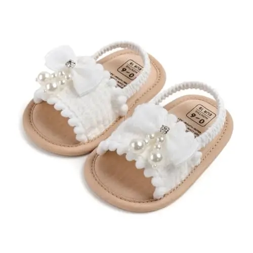 GDSDYM Infant Baby Girls Summer Sandals with Flower Bowknot Soft Sole Wedding Dress Flats Newborn First Walkers Crib Dress Shoes 