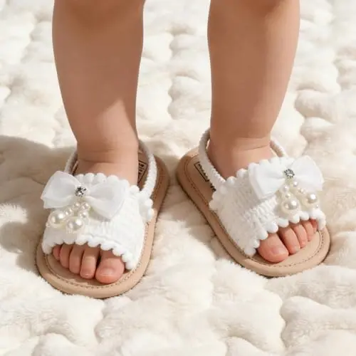 GDSDYM Infant Baby Girls Summer Sandals with Flower Bowknot Soft Sole Wedding Dress Flats Newborn First Walkers Crib Dress Shoes - 2