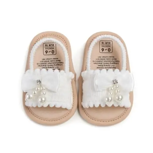 GDSDYM Infant Baby Girls Summer Sandals with Flower Bowknot Soft Sole Wedding Dress Flats Newborn First Walkers Crib Dress Shoes - 5