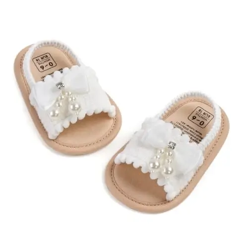GDSDYM Infant Baby Girls Summer Sandals with Flower Bowknot Soft Sole Wedding Dress Flats Newborn First Walkers Crib Dress Shoes - 6