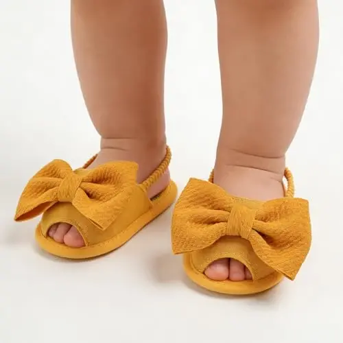 GDSDYM Infant Baby Girls Summer Sandals with Flower Bowknot Soft Sole Wedding Dress Flats Newborn First Walkers Crib Dress Shoes - GDSDYM (1)