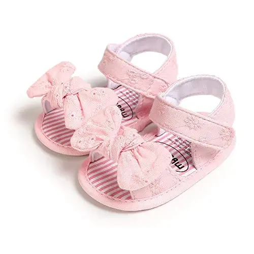 GDSDYM Infant Baby Girls Summer Sandals with Flower Bowknot Soft Sole Wedding Dress Flats Newborn First Walkers Crib Dress Shoes - GDSDYM