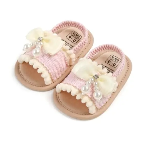 GDSDYM Infant Baby Girls Summer Sandals with Flower Bowknot Soft Sole Wedding Dress Flats Newborn First Walkers Crib Dress Shoes - GDSDYM