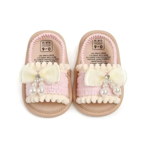GDSDYM Infant Baby Girls Summer Sandals with Flower Bowknot Soft Sole Wedding Dress Flats Newborn First Walkers Crib Dress Shoes - 3