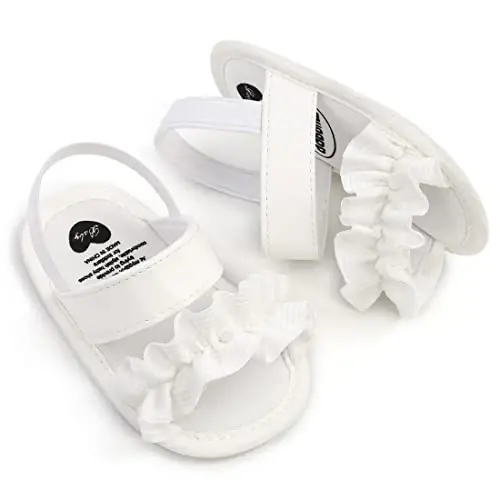 GDSDYM Infant Baby Girls Summer Sandals with Flower Bowknot Soft Sole Wedding Dress Flats Newborn First Walkers Crib Dress Shoes - 4
