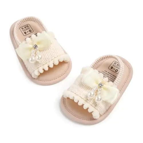 GDSDYM Infant Baby Girls Summer Sandals with Flower Bowknot Soft Sole Wedding Dress Flats Newborn First Walkers Crib Dress Shoes - 5