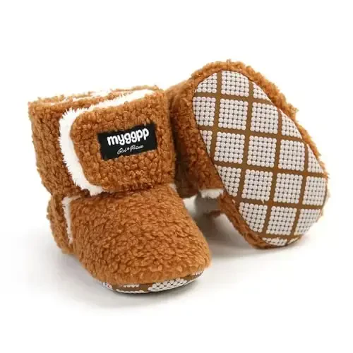 GDSDYM Baby Booties Cozy Fleece Slippers Soft Baby Shoes With Gripper Soles, Winter Infant Newborn Crib Sock Shoes Warm Footwear First Walkers - 1