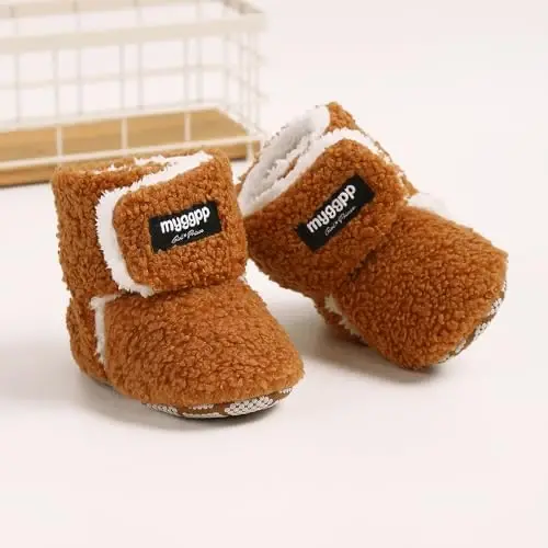 GDSDYM Baby Booties Cozy Fleece Slippers Soft Baby Shoes With Gripper Soles, Winter Infant Newborn Crib Sock Shoes Warm Footwear First Walkers - 5