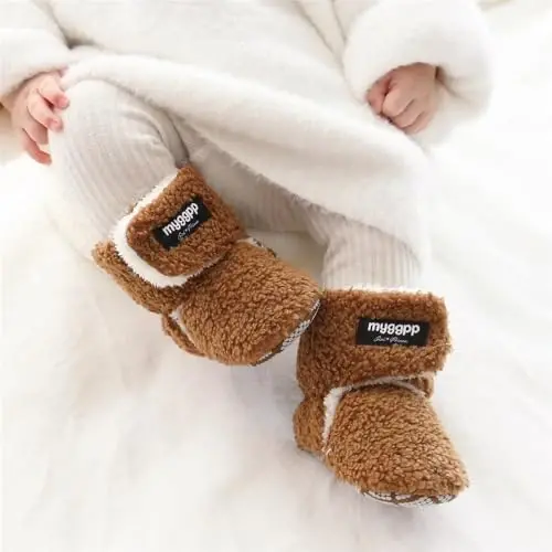 GDSDYM Baby Booties Cozy Fleece Slippers Soft Baby Shoes With Gripper Soles, Winter Infant Newborn Crib Sock Shoes Warm Footwear First Walkers - 3