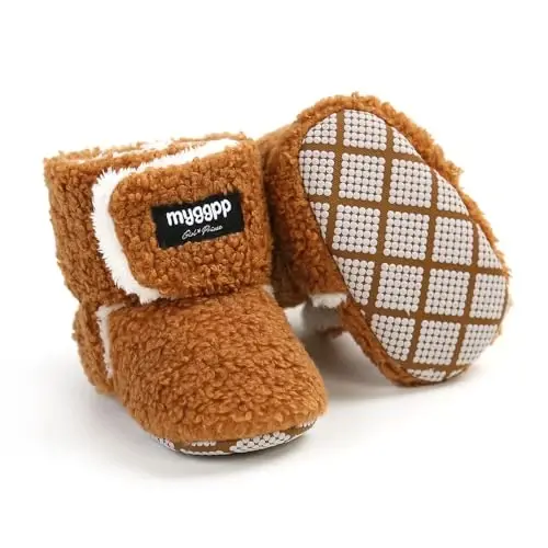 GDSDYM Baby Booties Cozy Fleece Slippers Soft Baby Shoes With Gripper Soles, Winter Infant Newborn Crib Sock Shoes Warm Footwear First Walkers 