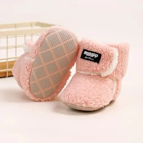 GDSDYM Baby Booties Cozy Fleece Slippers Soft Baby Shoes With Gripper Soles, Winter Infant Newborn Crib Sock Shoe Warm Footwear First Walkers - 4