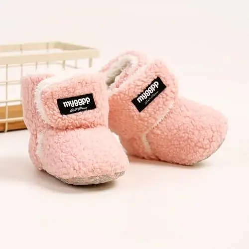 GDSDYM Baby Booties Cozy Fleece Slippers Soft Baby Shoes With Gripper Soles, Winter Infant Newborn Crib Sock Shoe Warm Footwear First Walkers - 5