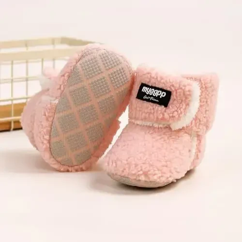 GDSDYM Baby Booties Cozy Fleece Slippers Soft Baby Shoes With Gripper Soles, Winter Infant Newborn Crib Sock Shoe Warm Footwear First Walkers - 4