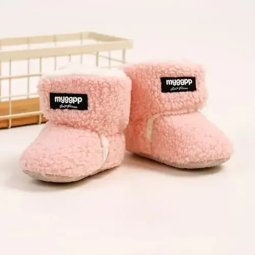 GDSDYM Baby Booties Cozy Fleece Slippers Soft Baby Shoes With Gripper Soles, Winter Infant Newborn Crib Sock Shoe Warm Footwear First Walkers - 6
