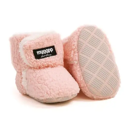 GDSDYM Baby Booties Cozy Fleece Slippers Soft Baby Shoes With Gripper Soles, Winter Infant Newborn Crib Sock Shoe Warm Footwear First Walkers 