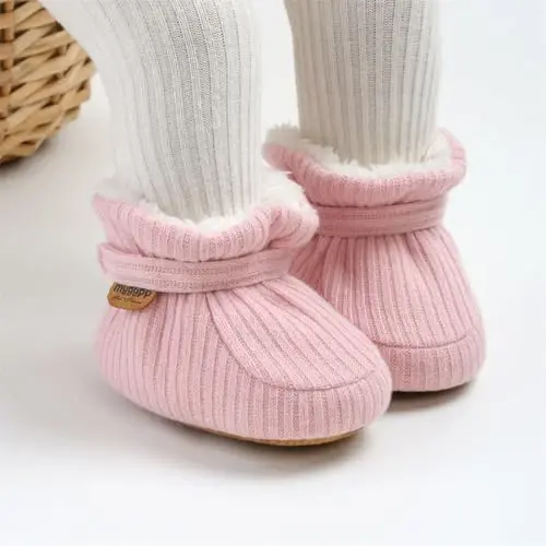 GDSDYM Baby Booties Cozy Fleece Slippers Soft Baby Shoes With Gripper Soles, Winter Infant Newborn Crib Sock Shoe Warm Footwear First Walkers - GDSDYM (1)
