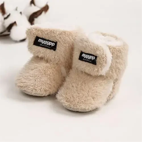 GDSDYM Baby Booties Cozy Fleece Slippers Soft Baby Shoes With Gripper Soles, Winter Infant Newborn Crib Sock Shoe Warm Footwear First Walkers - 6