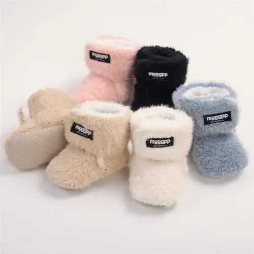 GDSDYM Baby Booties Cozy Fleece Slippers Soft Baby Shoes With Gripper Soles, Winter Infant Newborn Crib Sock Shoe Warm Footwear First Walkers - 3