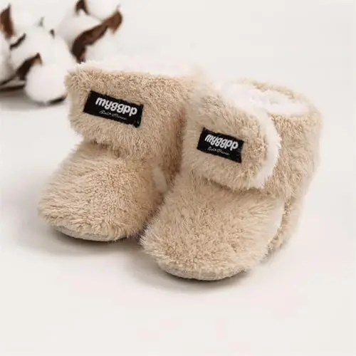 GDSDYM Baby Booties Cozy Fleece Slippers Soft Baby Shoes With Gripper Soles, Winter Infant Newborn Crib Sock Shoe Warm Footwear First Walkers - 6