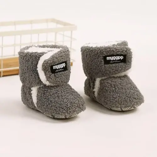 GDSDYM Baby Booties Cozy Fleece Slippers Soft Baby Shoes With Gripper Soles, Winter Infant Newborn Crib Sock Shoe Warm Footwear First Walkers - 6