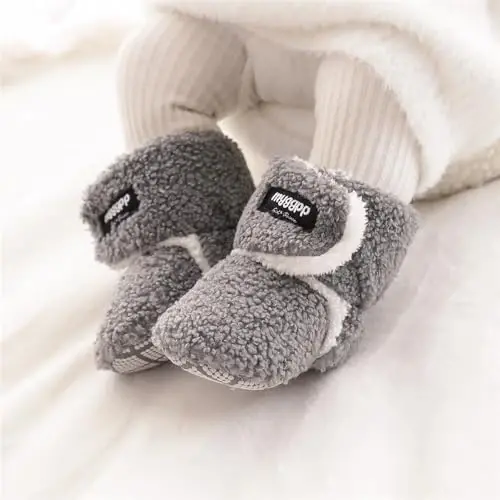 GDSDYM Baby Booties Cozy Fleece Slippers Soft Baby Shoes With Gripper Soles, Winter Infant Newborn Crib Sock Shoe Warm Footwear First Walkers - 3