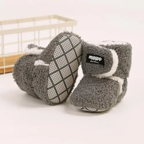 GDSDYM Baby Booties Cozy Fleece Slippers Soft Baby Shoes With Gripper Soles, Winter Infant Newborn Crib Sock Shoe Warm Footwear First Walkers - 4