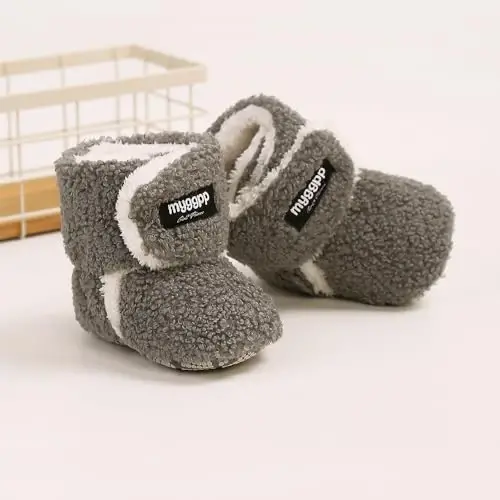 GDSDYM Baby Booties Cozy Fleece Slippers Soft Baby Shoes With Gripper Soles, Winter Infant Newborn Crib Sock Shoe Warm Footwear First Walkers - 5