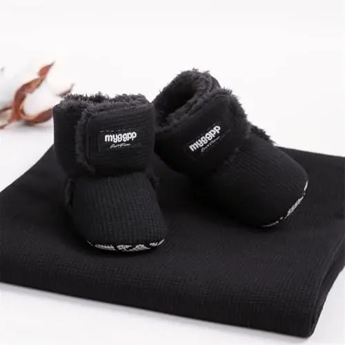 GDSDYM Baby Booties Cozy Fleece Slippers Soft Baby Shoes With Gripper Soles, Winter Infant Newborn Crib Sock Shoe Warm Footwear First Walkers - 6