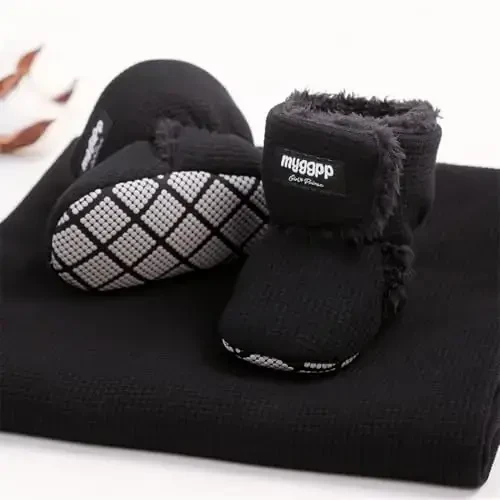 GDSDYM Baby Booties Cozy Fleece Slippers Soft Baby Shoes With Gripper Soles, Winter Infant Newborn Crib Sock Shoe Warm Footwear First Walkers - 5