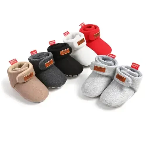 GDSDYM Baby Booties Cozy Fleece Slippers Soft Baby Shoes With Gripper Soles, Winter Infant Newborn Crib Sock Shoe Warm Footwear First Walkers - 5