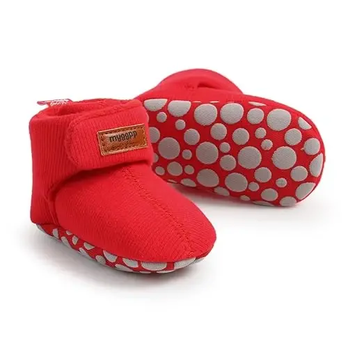 GDSDYM Baby Booties Cozy Fleece Slippers Soft Baby Shoes With Gripper Soles, Winter Infant Newborn Crib Sock Shoe Warm Footwear First Walkers - 1