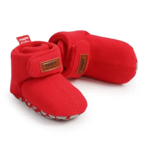 GDSDYM Baby Booties Cozy Fleece Slippers Soft Baby Shoes With Gripper Soles, Winter Infant Newborn Crib Sock Shoe Warm Footwear First Walkers - 4