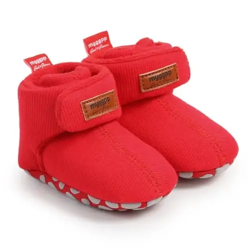 GDSDYM Baby Booties Cozy Fleece Slippers Soft Baby Shoes With Gripper Soles, Winter Infant Newborn Crib Sock Shoe Warm Footwear First Walkers - 3